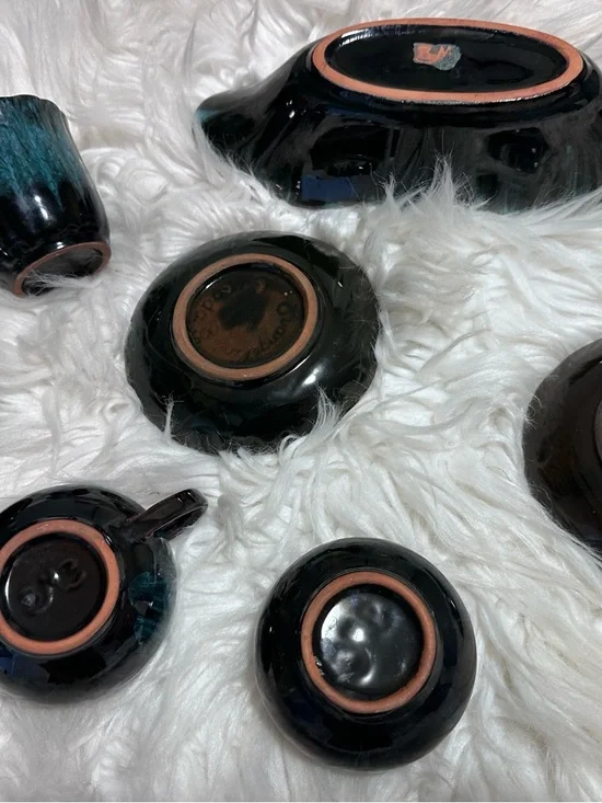 Teal Drip Glazed Ceramic Tea Set - 6 Piece - Picture 4 of 4